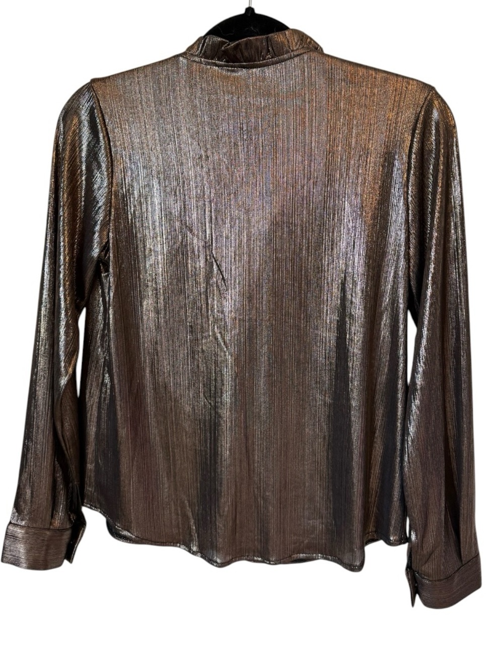 Bronze Metallic Ruffle Neck Top Small - Picture 3 of 6